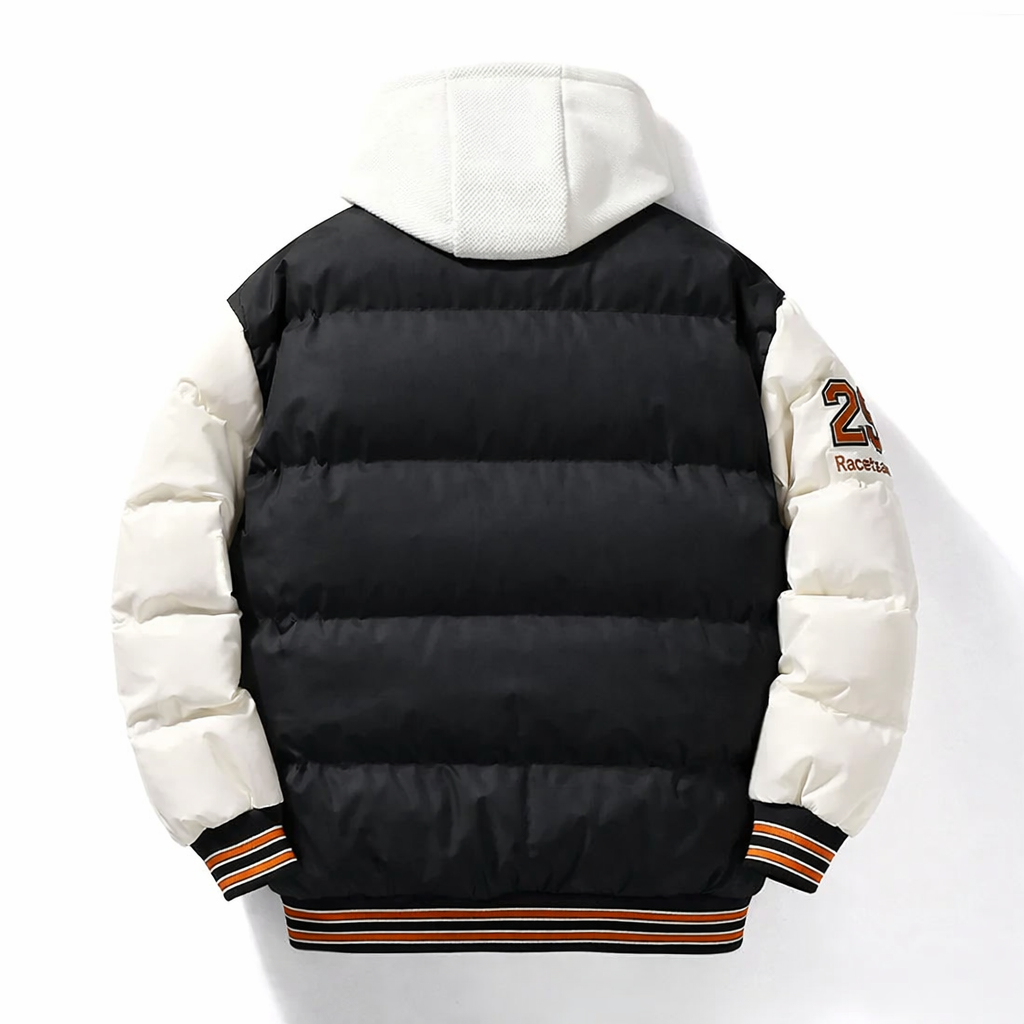 MAYFAIR HOODED VARSITY PUFFER