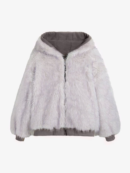 Oversized Reversible Fur Hooded Jacket
