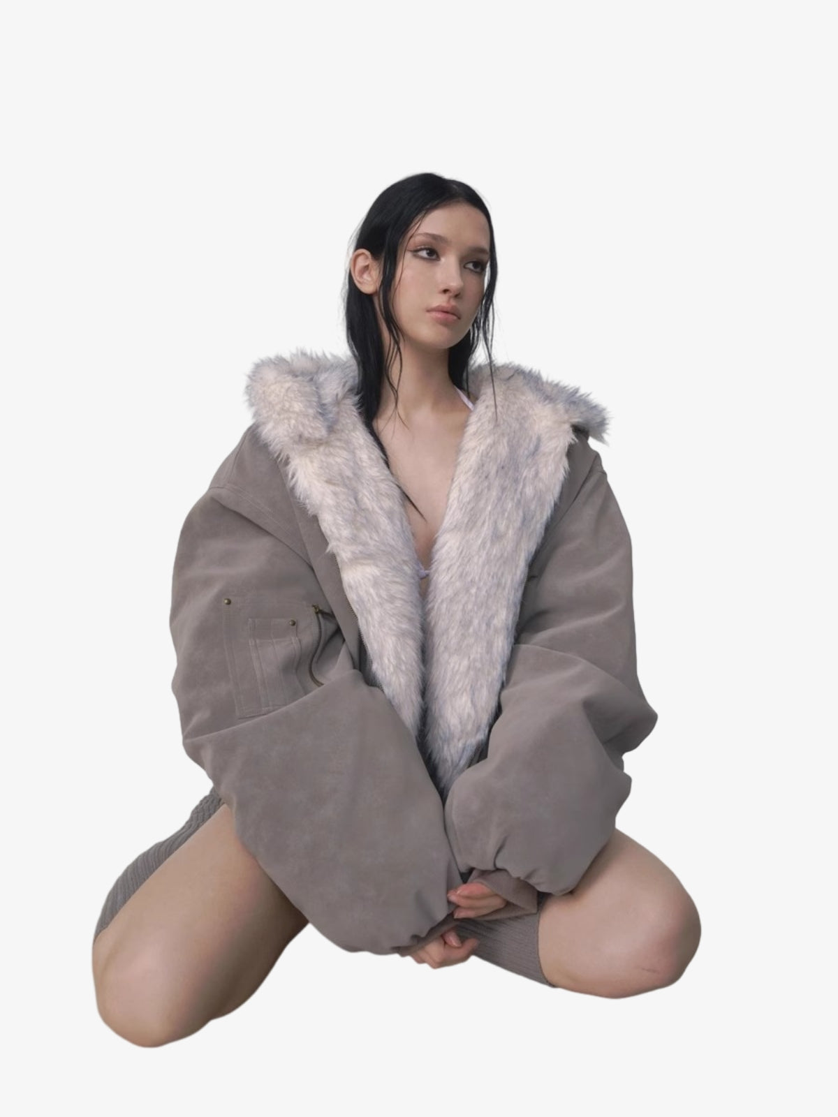 Oversized Reversible Fur Hooded Jacket
