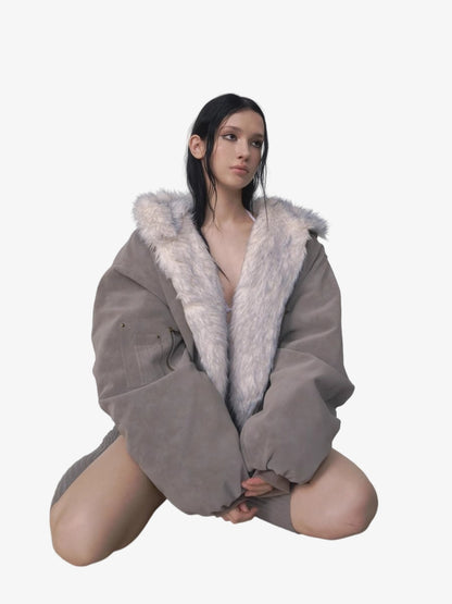 Oversized Reversible Fur Hooded Jacket