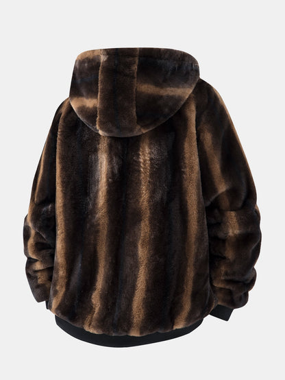 Animal Print Faux Fur Hooded Jacket