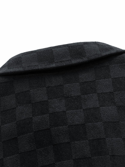 Checkerboard Print Faux Suede Pocket Jacket