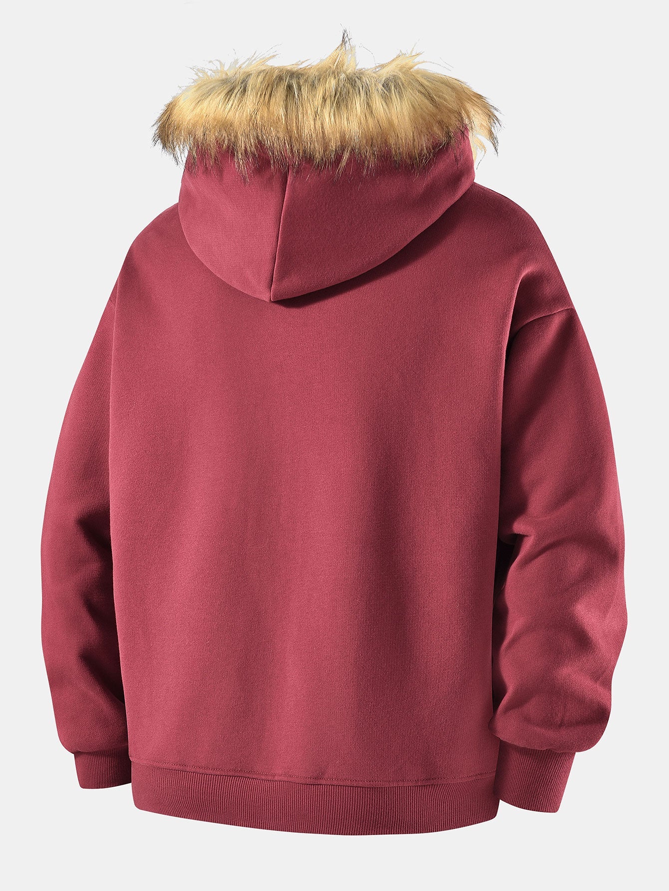 Relax Fit Faux Fur Collar Zip-Up Hoodie