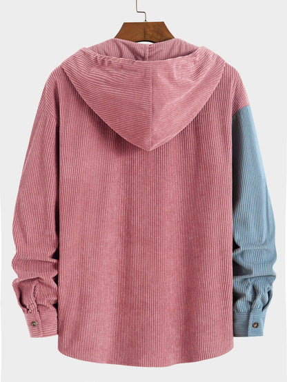 Relax Fit Colorblock Corduroy Hooded Shirt