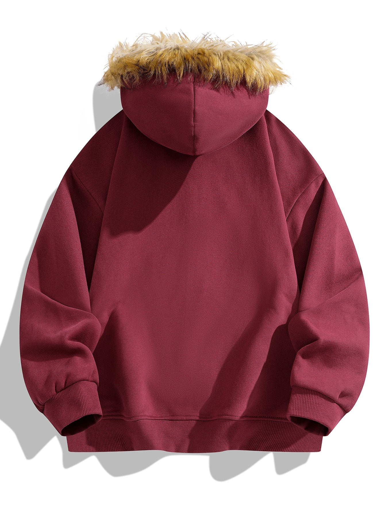 Relax Fit Faux Fur Collar Zip-Up Hoodie