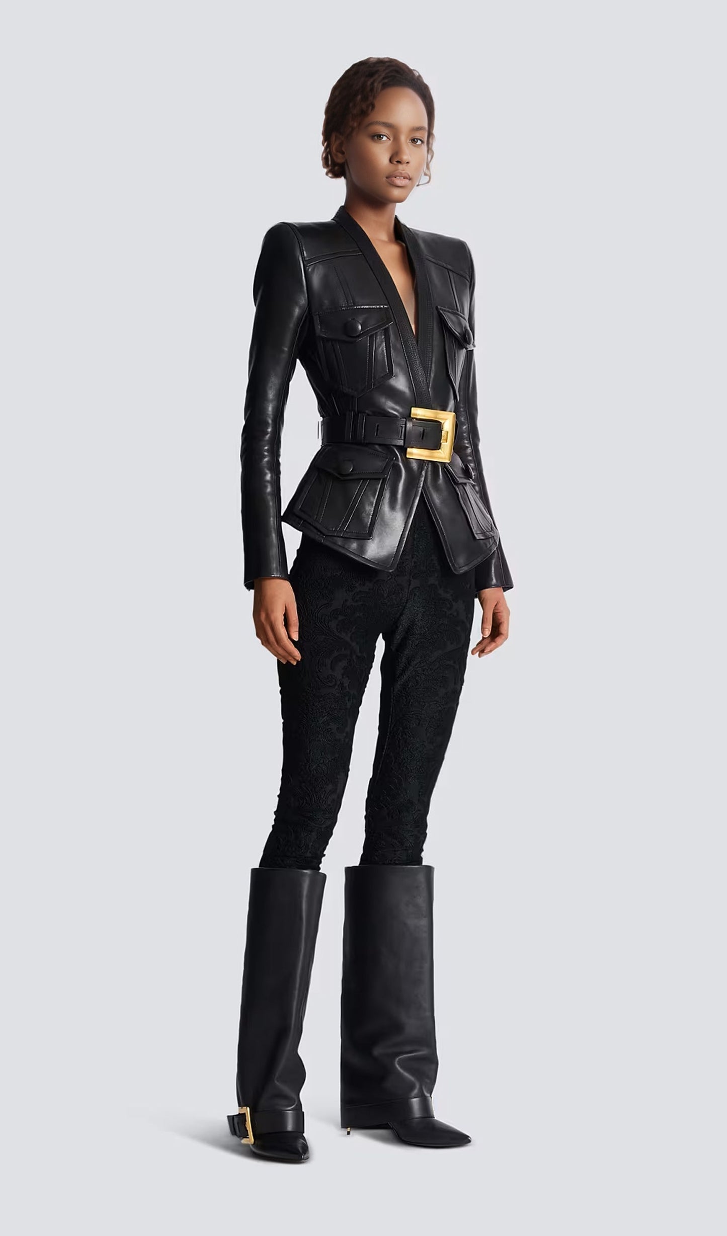 Button Belted Leather Jacket