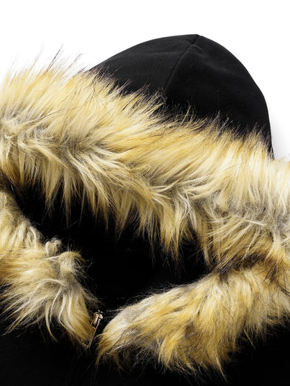 Relax Fit Faux Fur Collar Zip-Up Hoodie