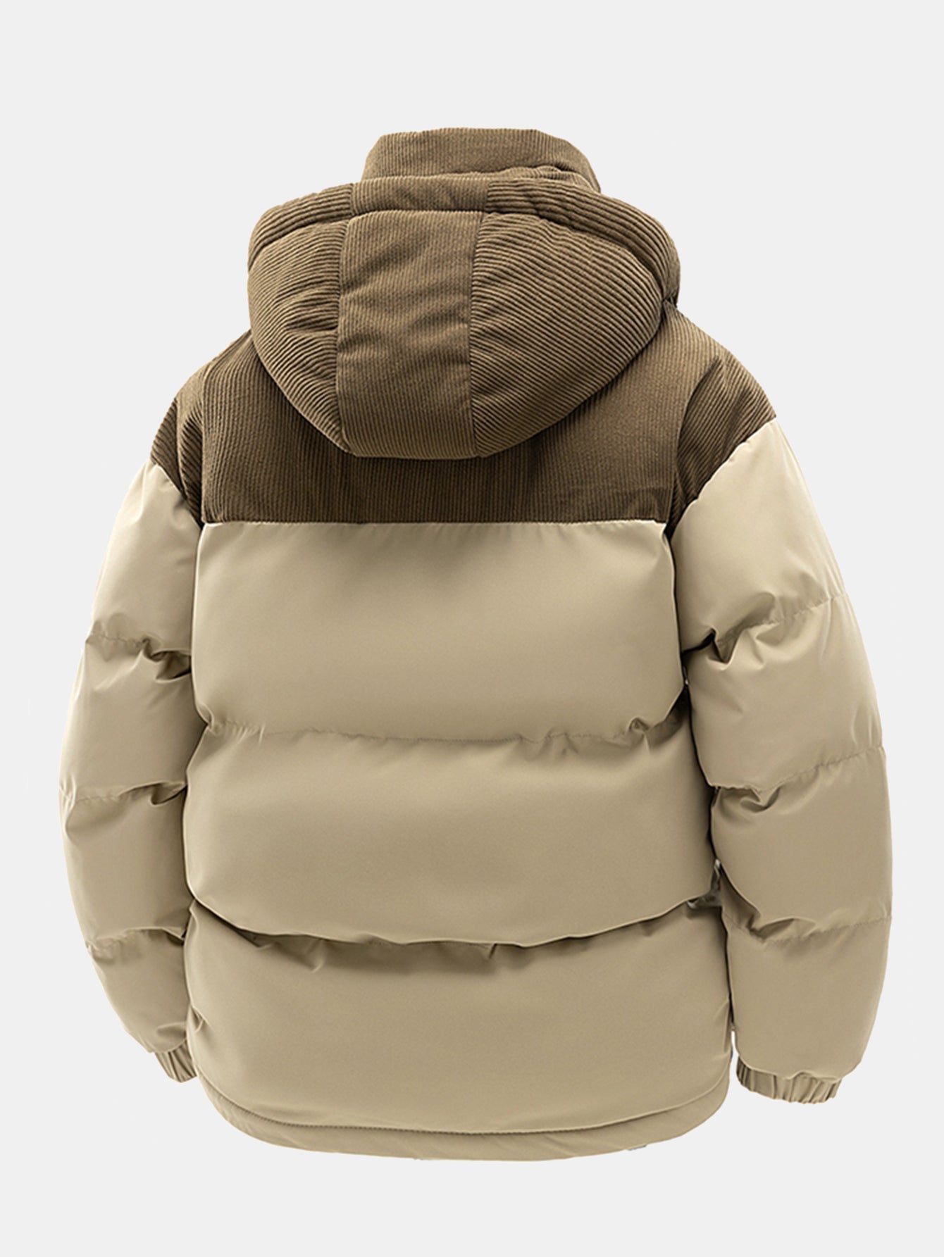 Corduroy Patchwork Hooded Puffer Jacket