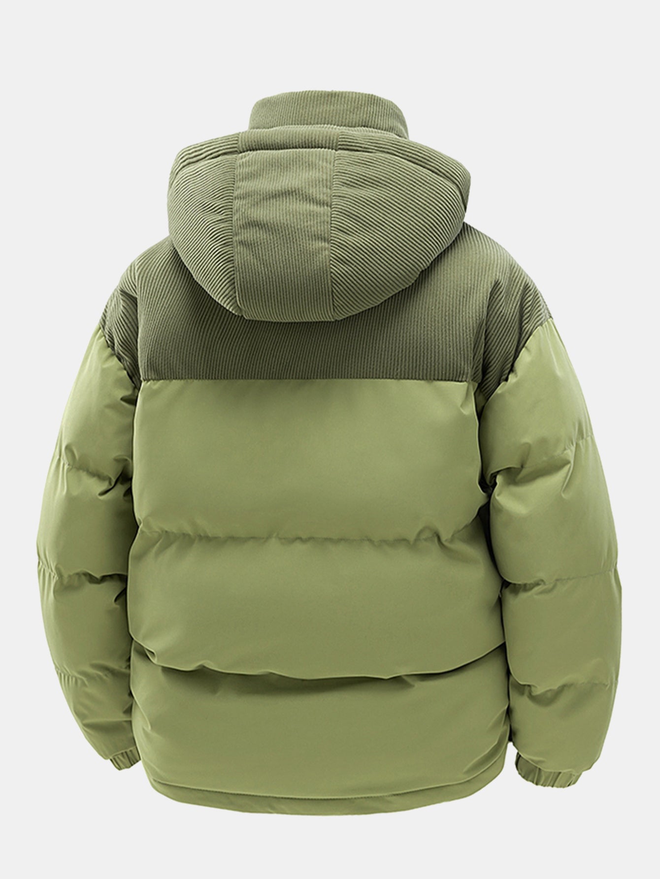 Corduroy Patchwork Hooded Puffer Jacket