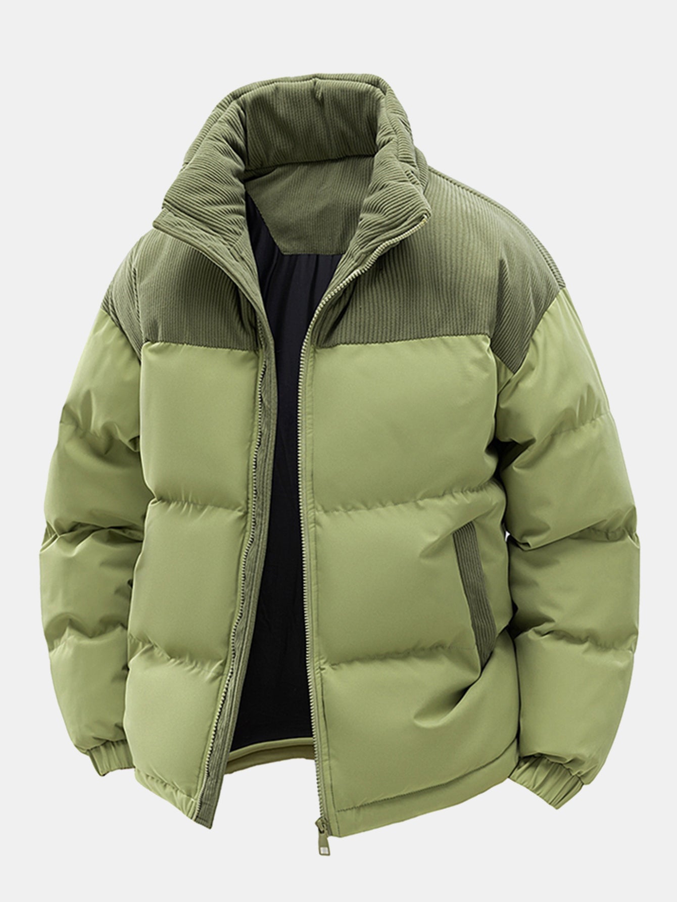 Corduroy Patchwork Hooded Puffer Jacket