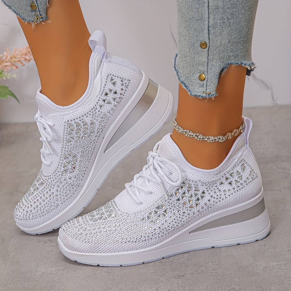 Casual Fashion Breathable Rhinestone-Embellished Orthopaedic Sneakers