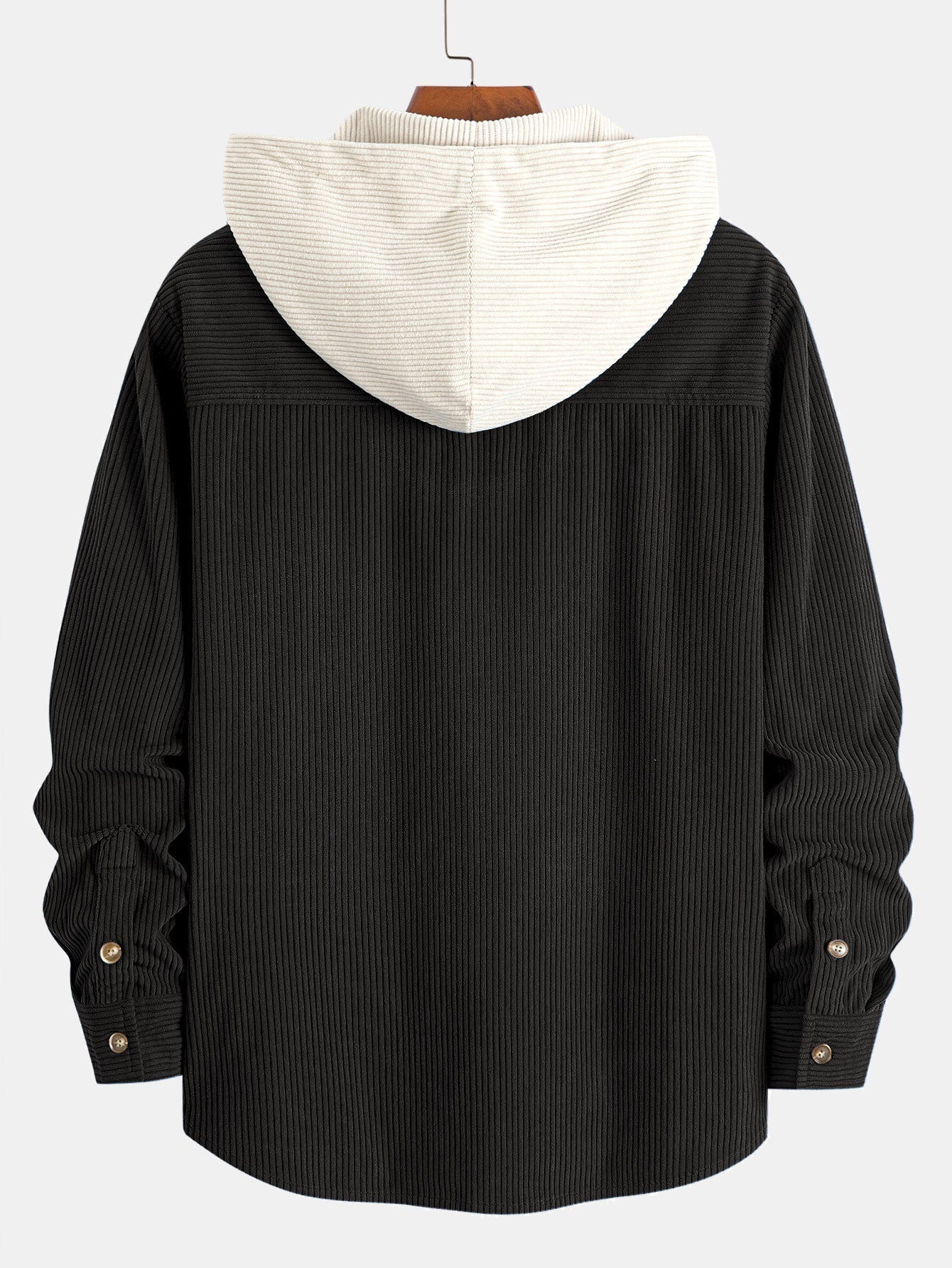 Long Sleeved Contrast Corduroy Hooded Shirt