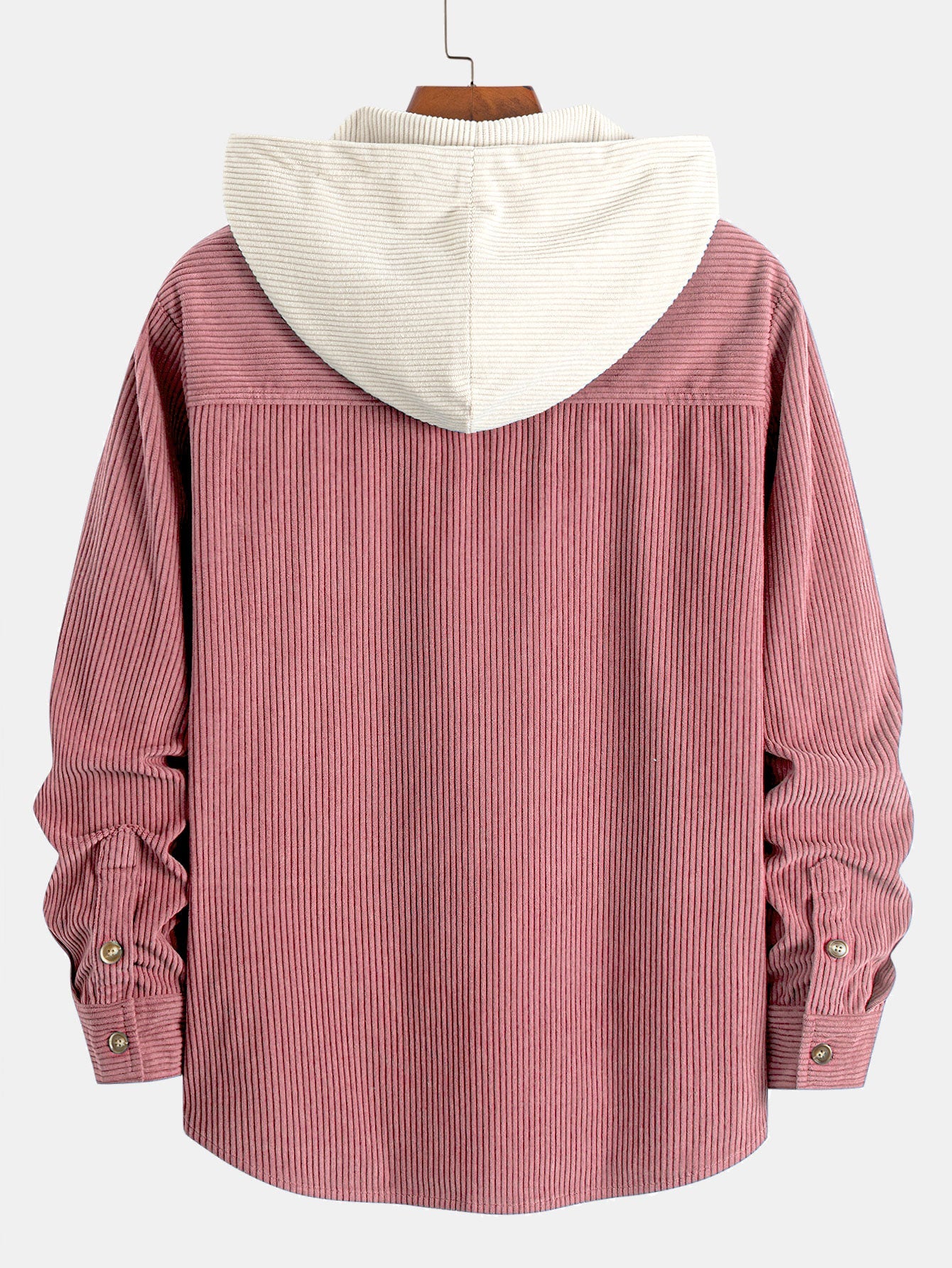 Long Sleeved Contrast Corduroy Hooded Shirt & Straight Leg Corduroy Pants