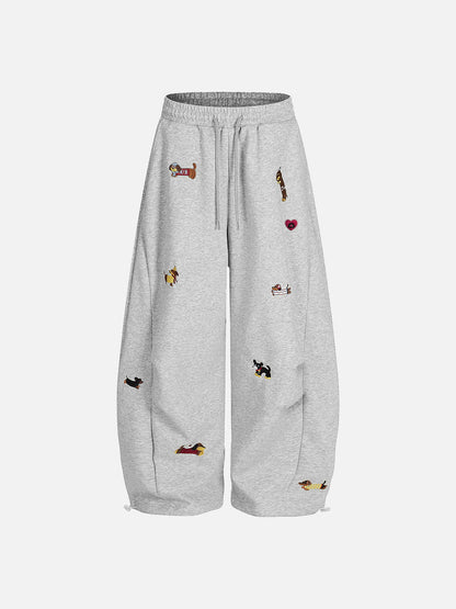 Embroidery Dog Baggy Barrel Sweatpants