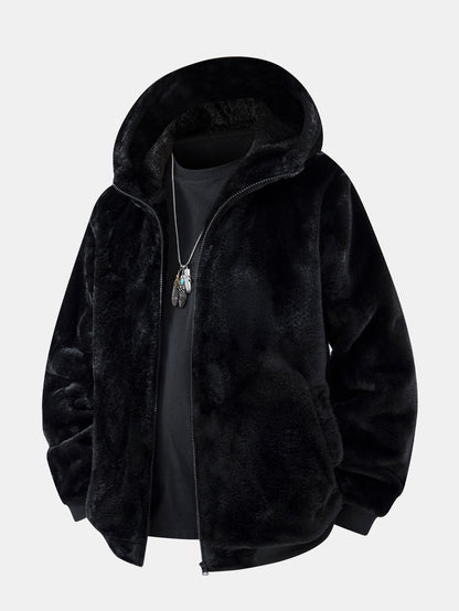 Animal Print Faux Fur Hooded Jacket