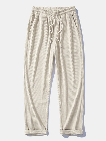 Long Sleeved Contrast Corduroy Hooded Shirt & Straight Leg Corduroy Pants