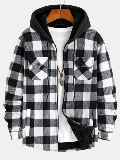Flannel Fleece Lined Zip Up Hooded Shirt