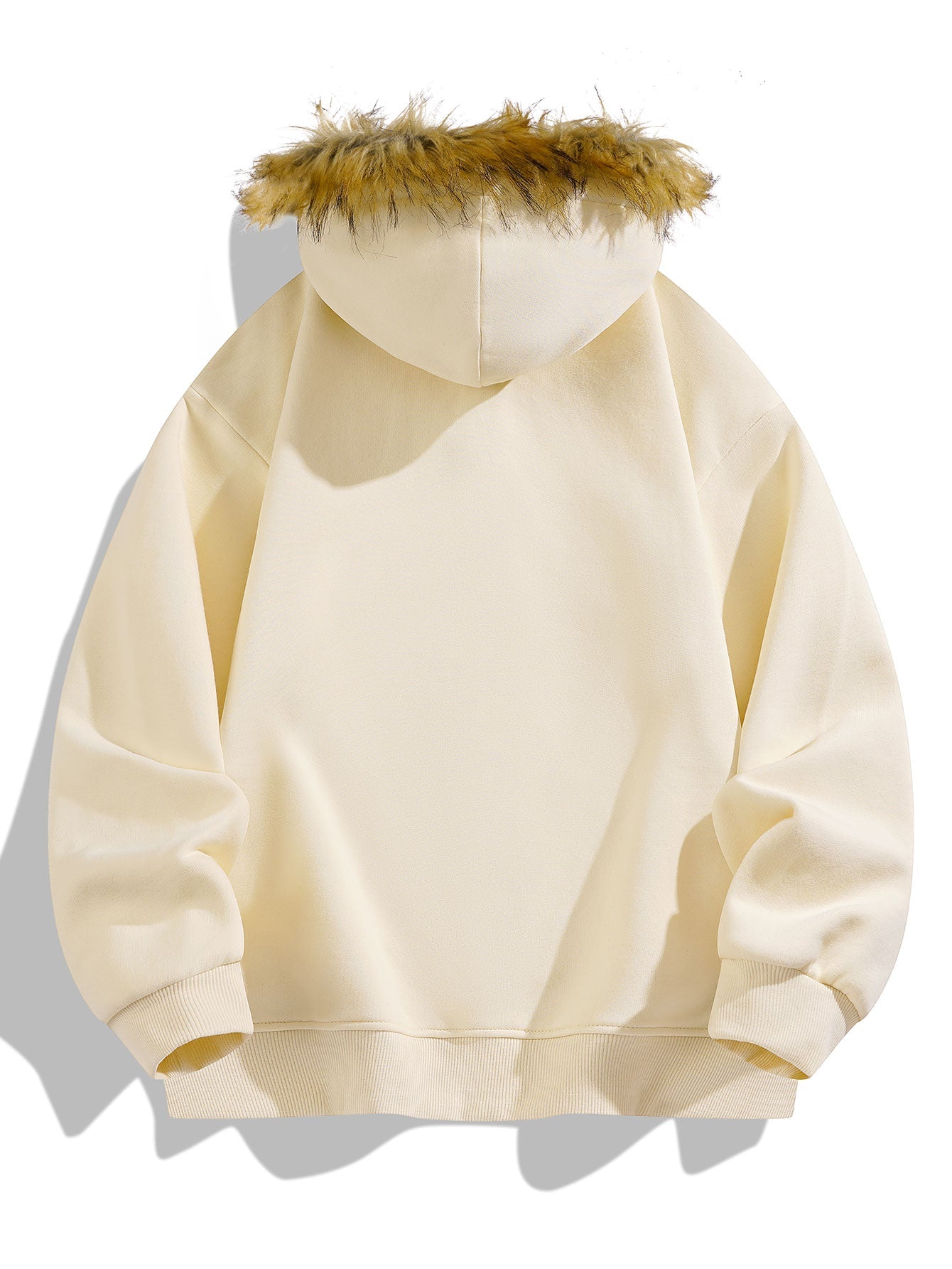 Relax Fit Faux Fur Collar Zip-Up Hoodie