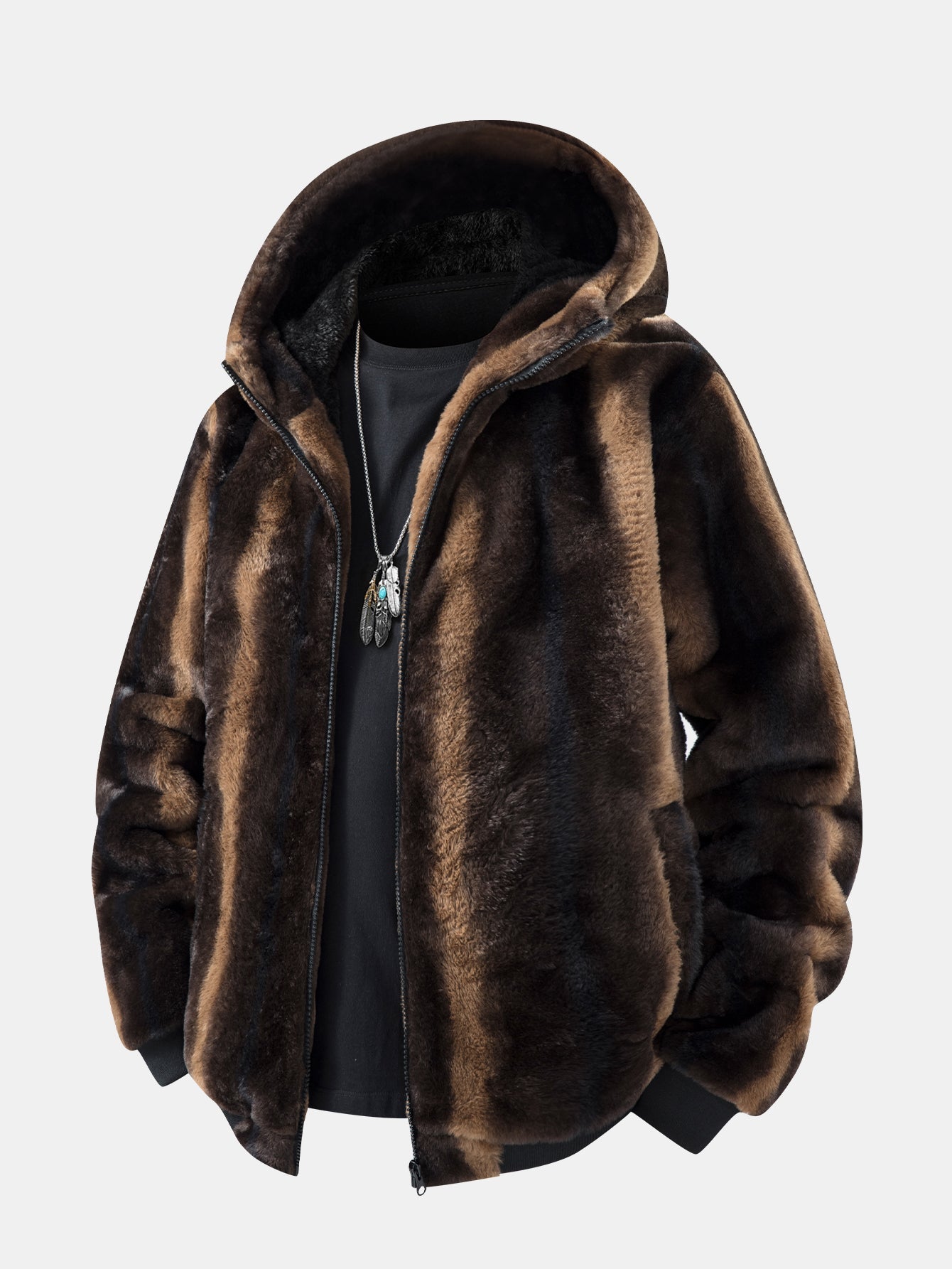 Animal Print Faux Fur Hooded Jacket