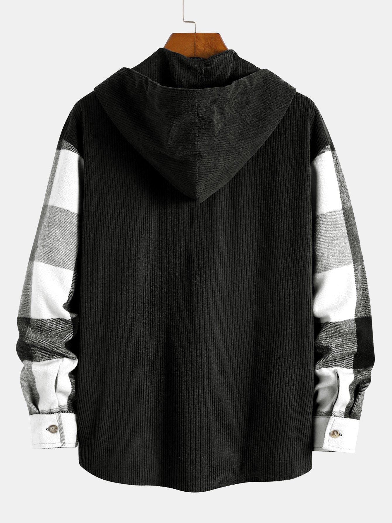 Relax Fit Flannel Plaid Corduroy Patchwork Hooded Shirt & Straight Leg Corduroy Pants