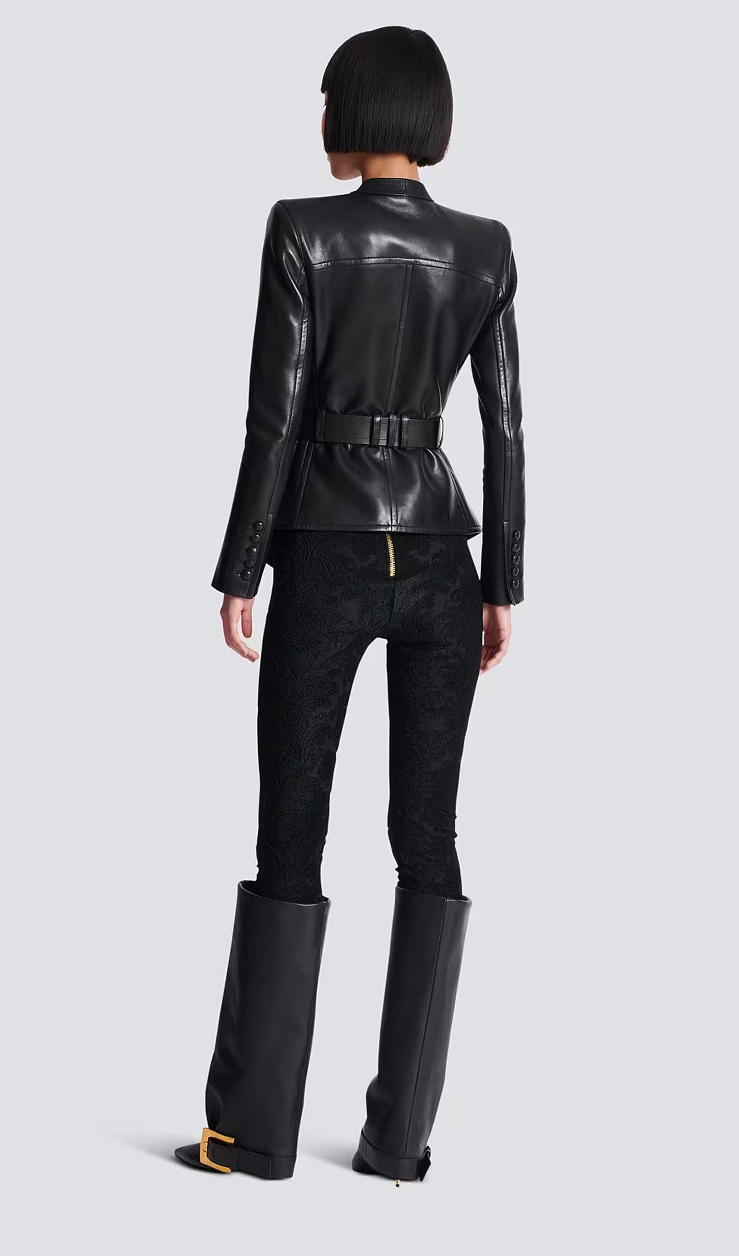 Button Belted Leather Jacket