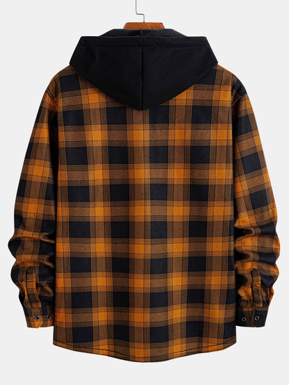 Flannel Fleece Lined Hooded Shirt With Pockets