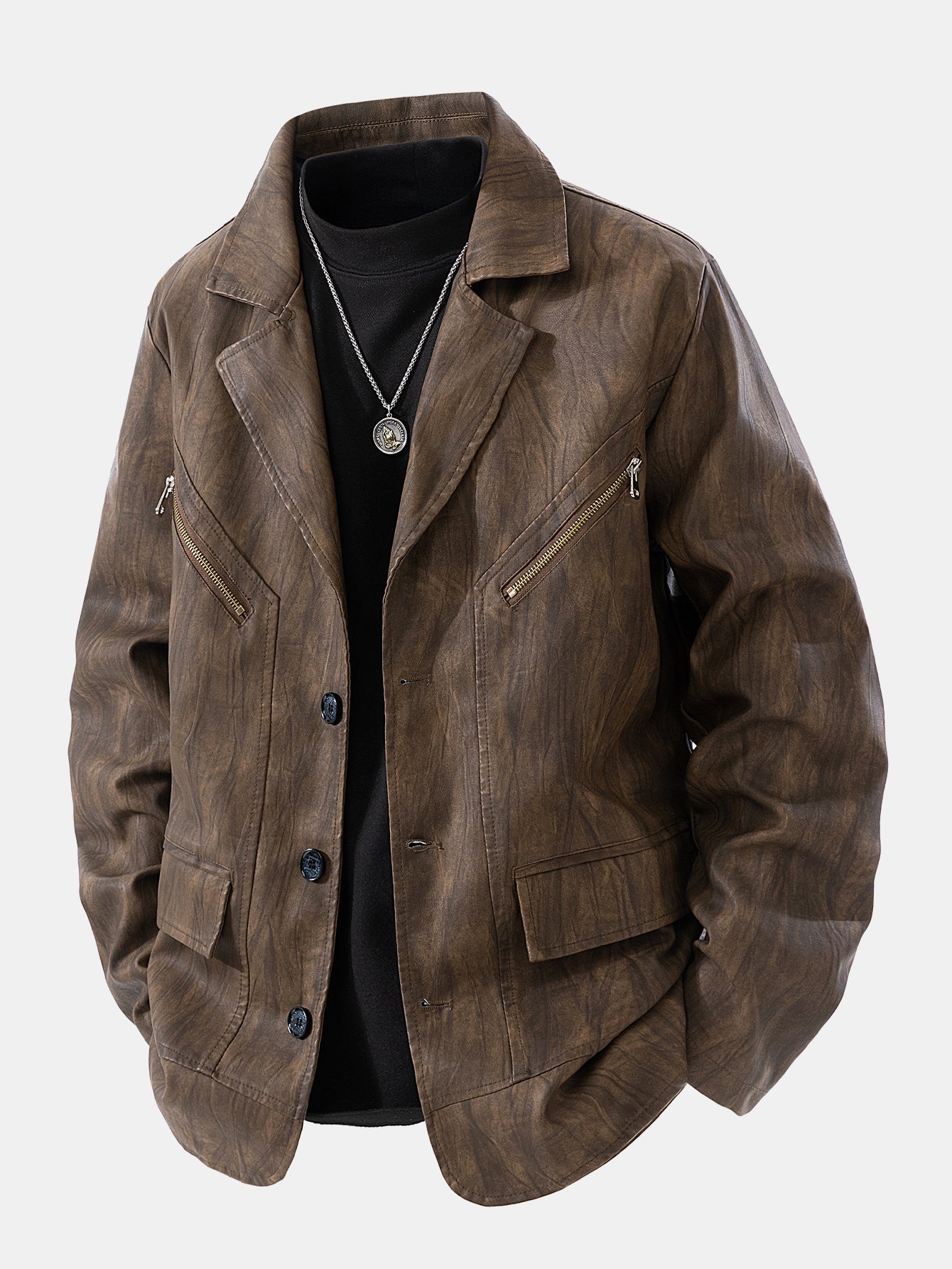 Textured PU Leather Jacket