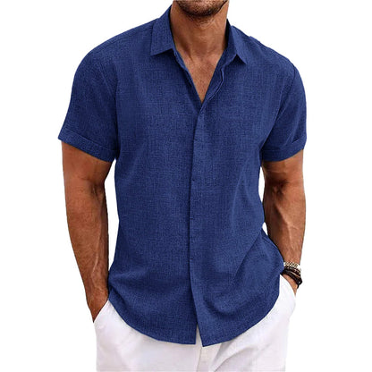Men's Lapel Cotton Linen Short Sleeve Shirt