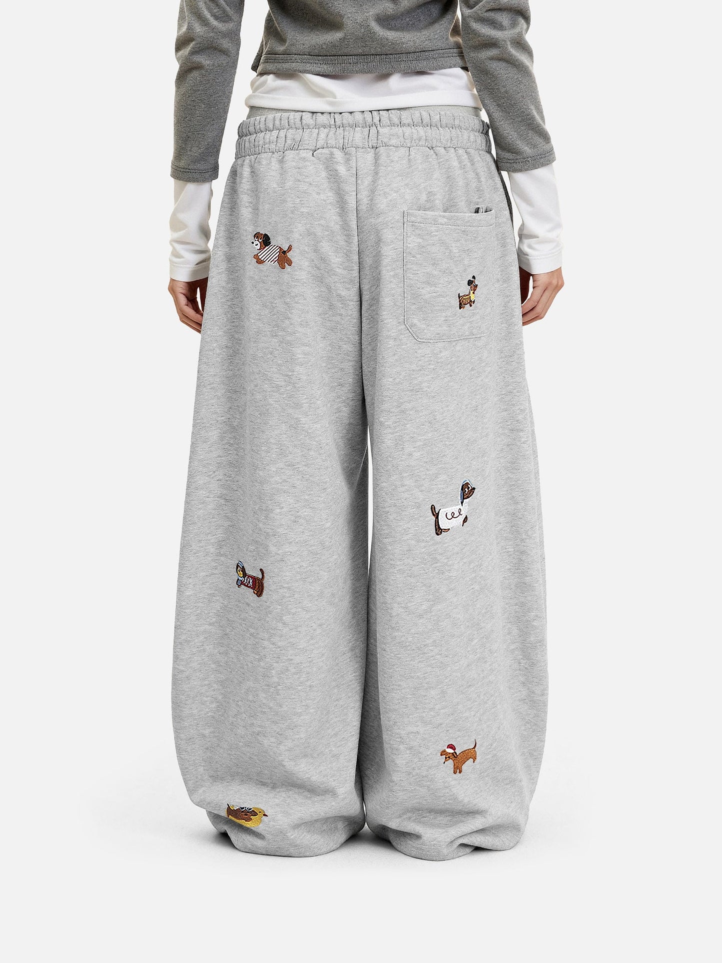 Embroidery Dog Baggy Barrel Sweatpants
