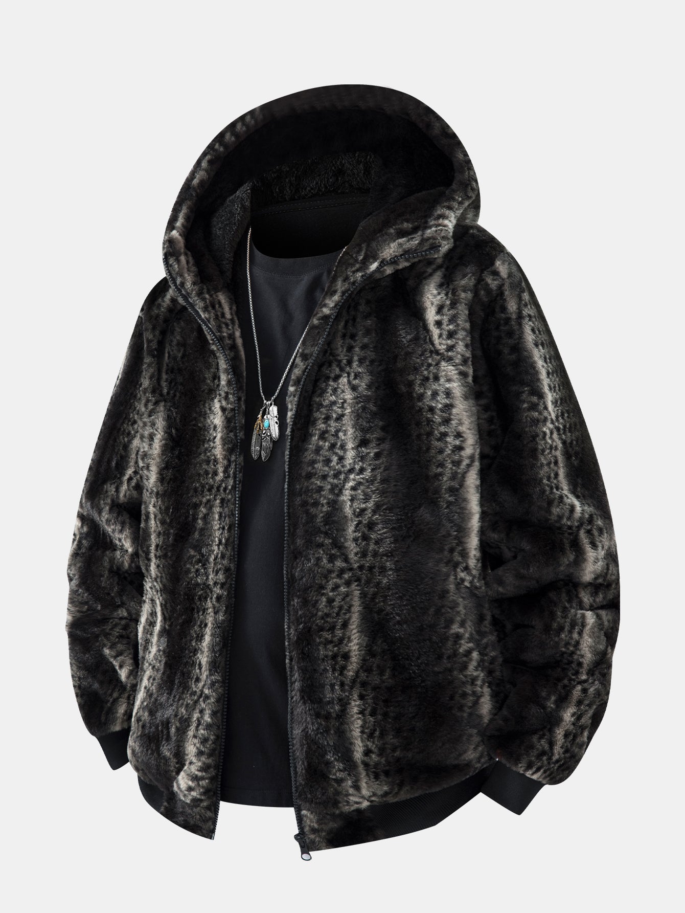 Animal Print Faux Fur Hooded Jacket