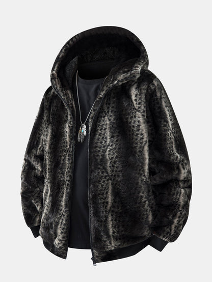 Animal Print Faux Fur Hooded Jacket