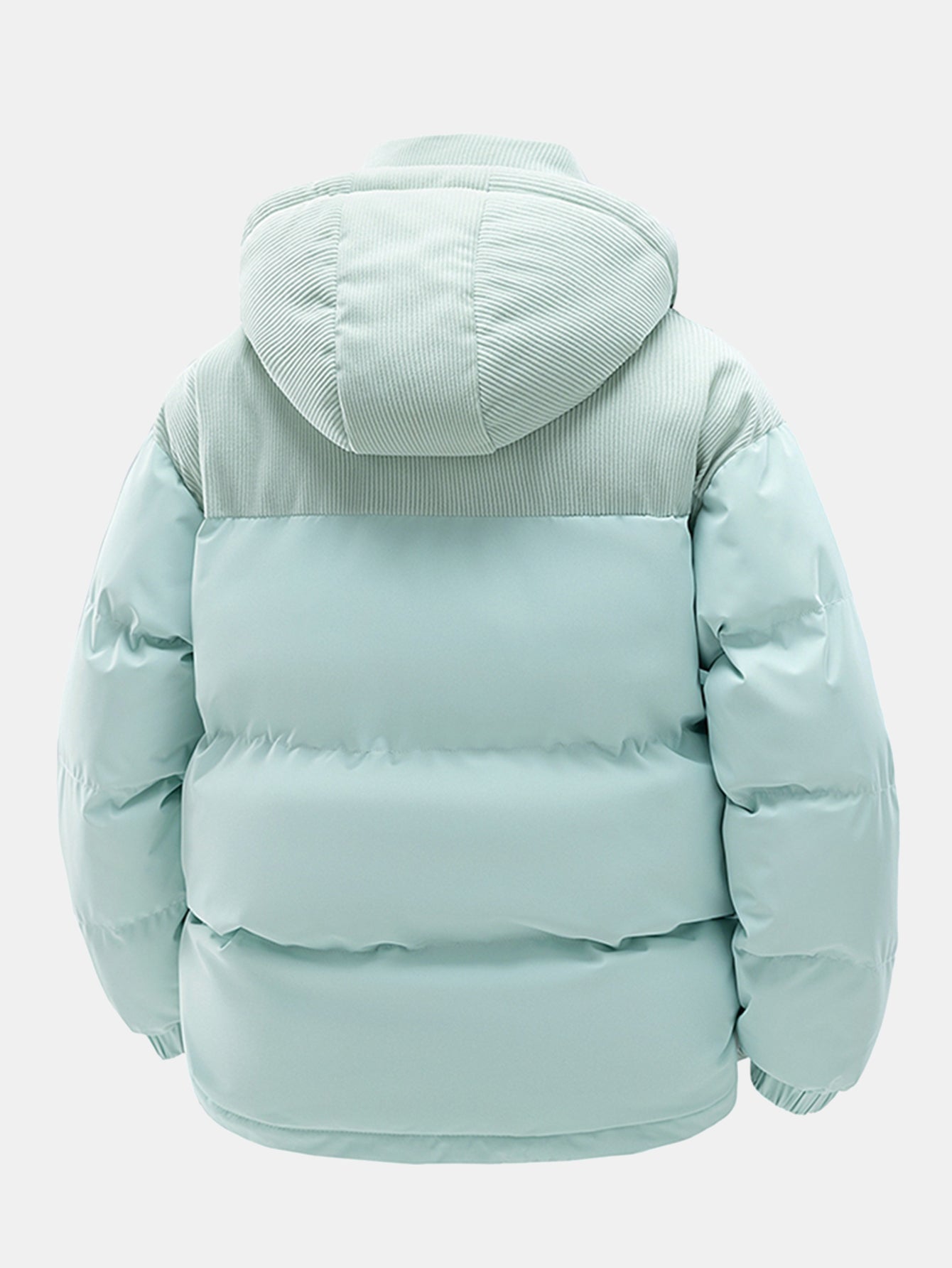 Corduroy Patchwork Hooded Puffer Jacket