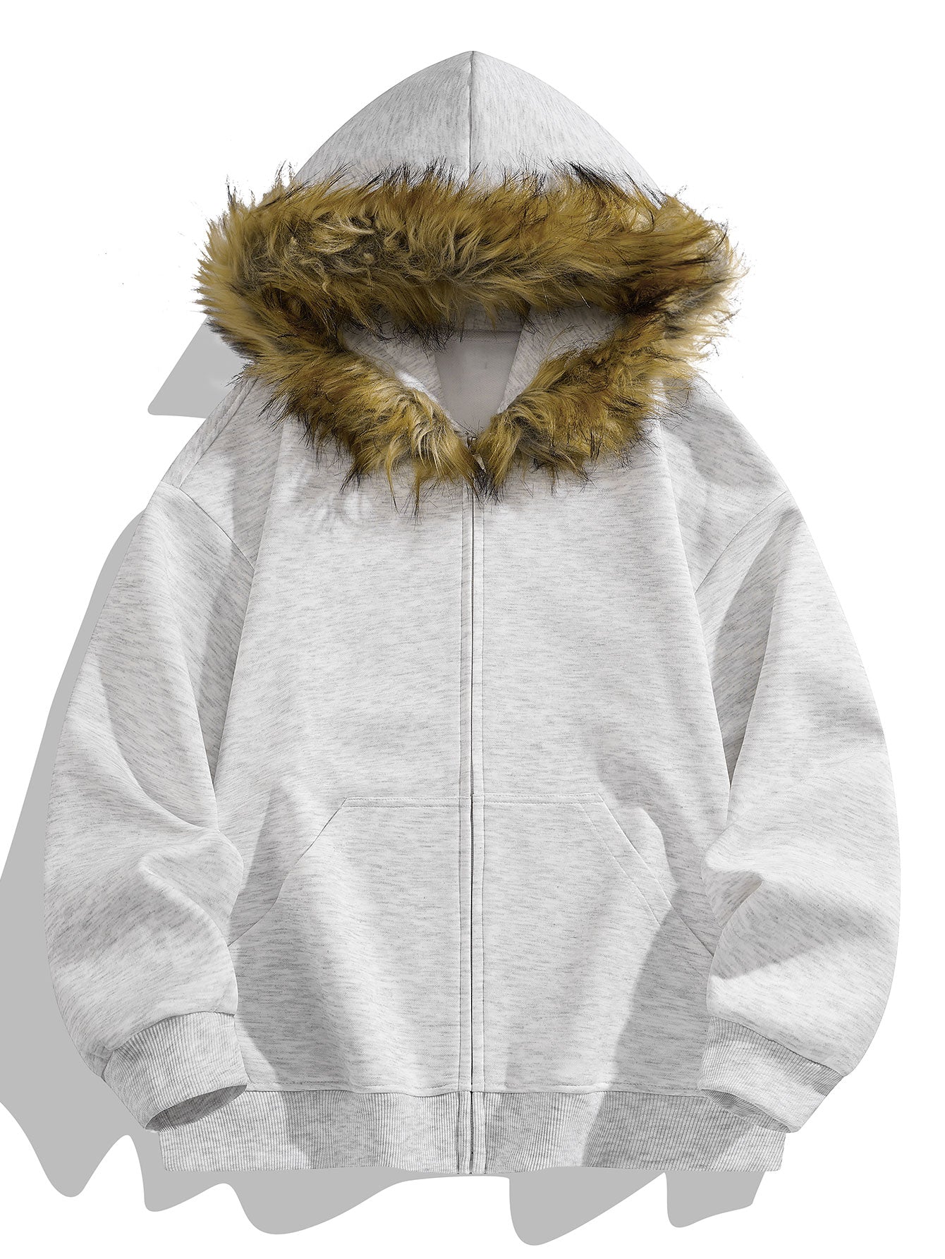 Relax Fit Faux Fur Collar Zip-Up Hoodie