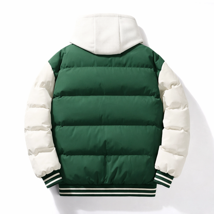 MAYFAIR HOODED VARSITY PUFFER