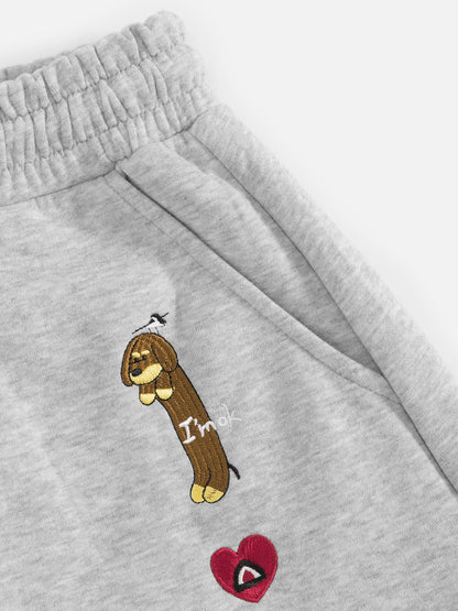 Embroidery Dog Baggy Barrel Sweatpants