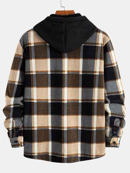 Flannel Fleece Lined Zip Up Hooded Shirt
