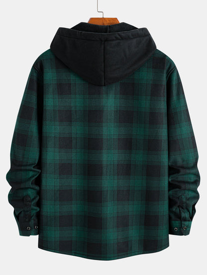 Flannel Fleece Lined Hooded Shirt With Pockets