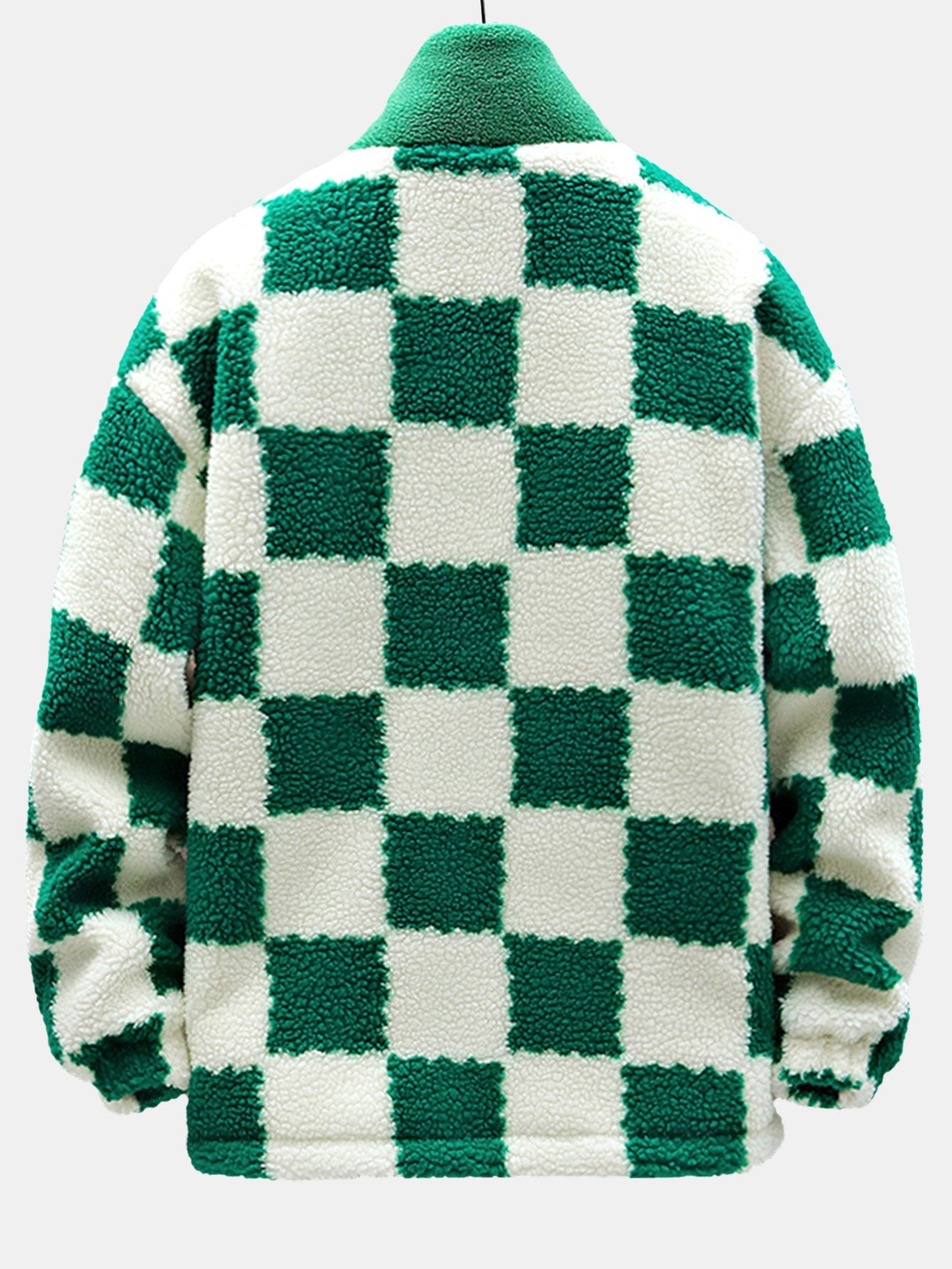 Teddy Fleece Checkerboard Stand Collar Jacket
