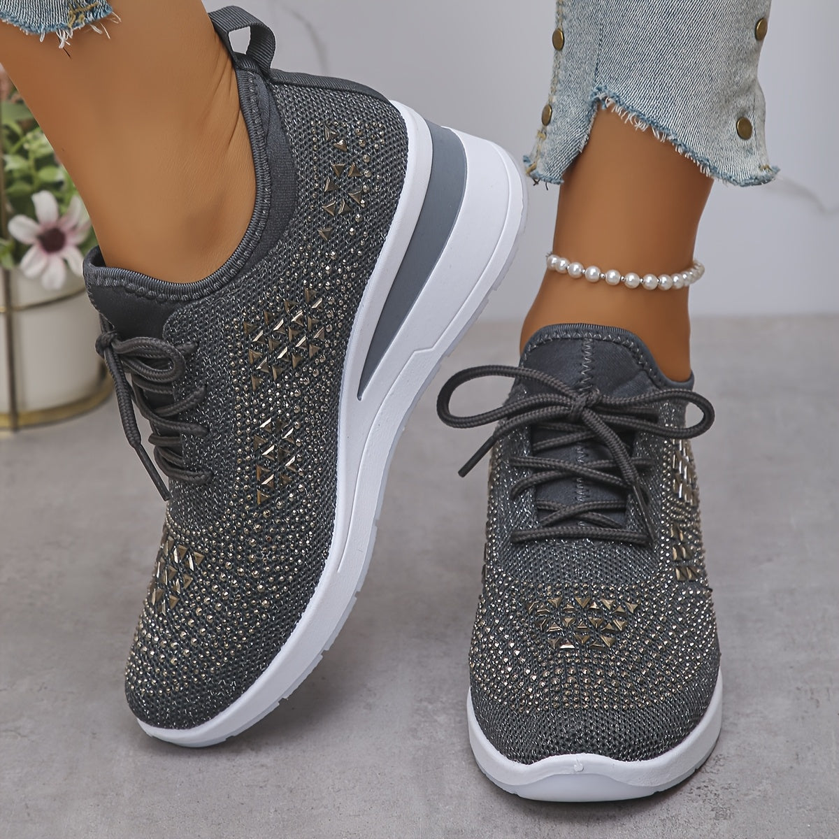Casual Fashion Breathable Rhinestone-Embellished Orthopaedic Sneakers