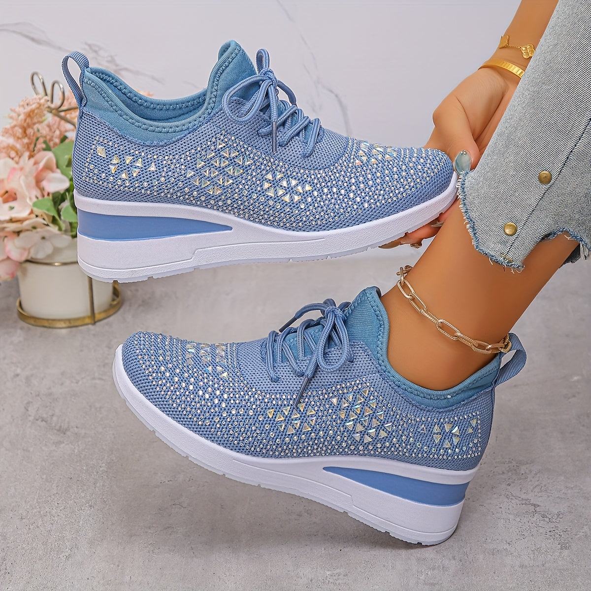 Casual Fashion Breathable Rhinestone-Embellished Orthopaedic Sneakers
