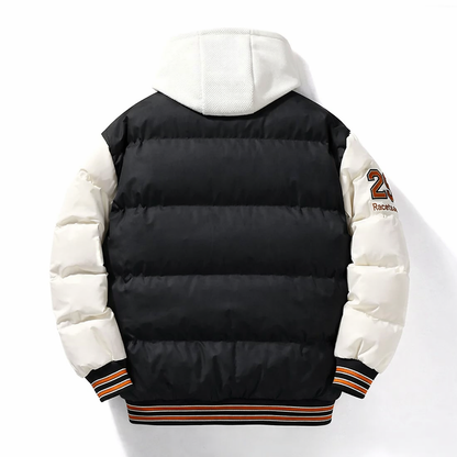 MAYFAIR HOODED VARSITY PUFFER