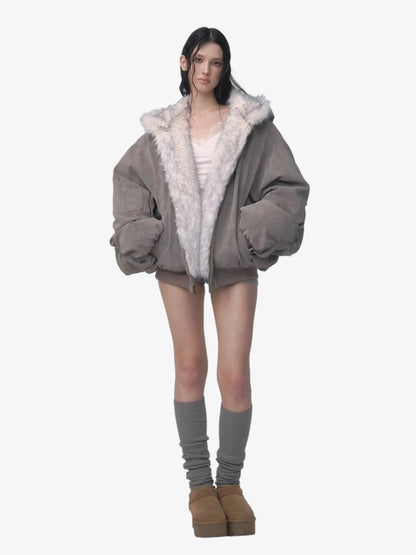 Oversized Reversible Fur Hooded Jacket