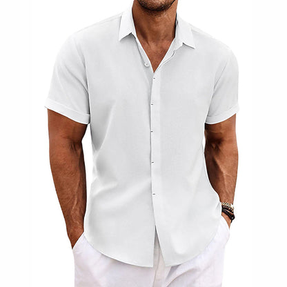 Men's Lapel Cotton Linen Short Sleeve Shirt