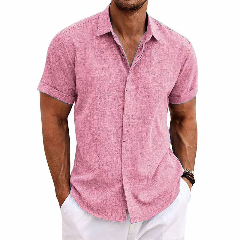 Men's Lapel Cotton Linen Short Sleeve Shirt