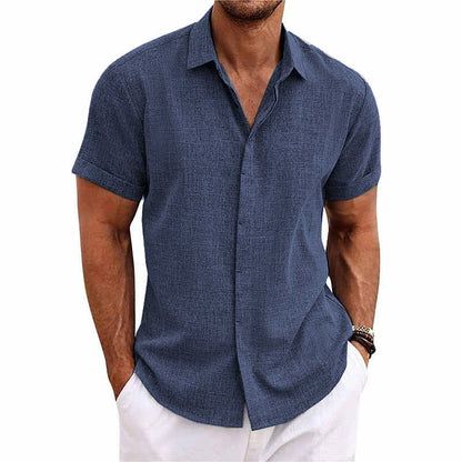 Men's Lapel Cotton Linen Short Sleeve Shirt