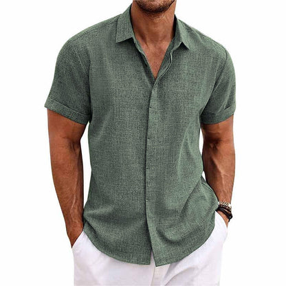 Men's Lapel Cotton Linen Short Sleeve Shirt