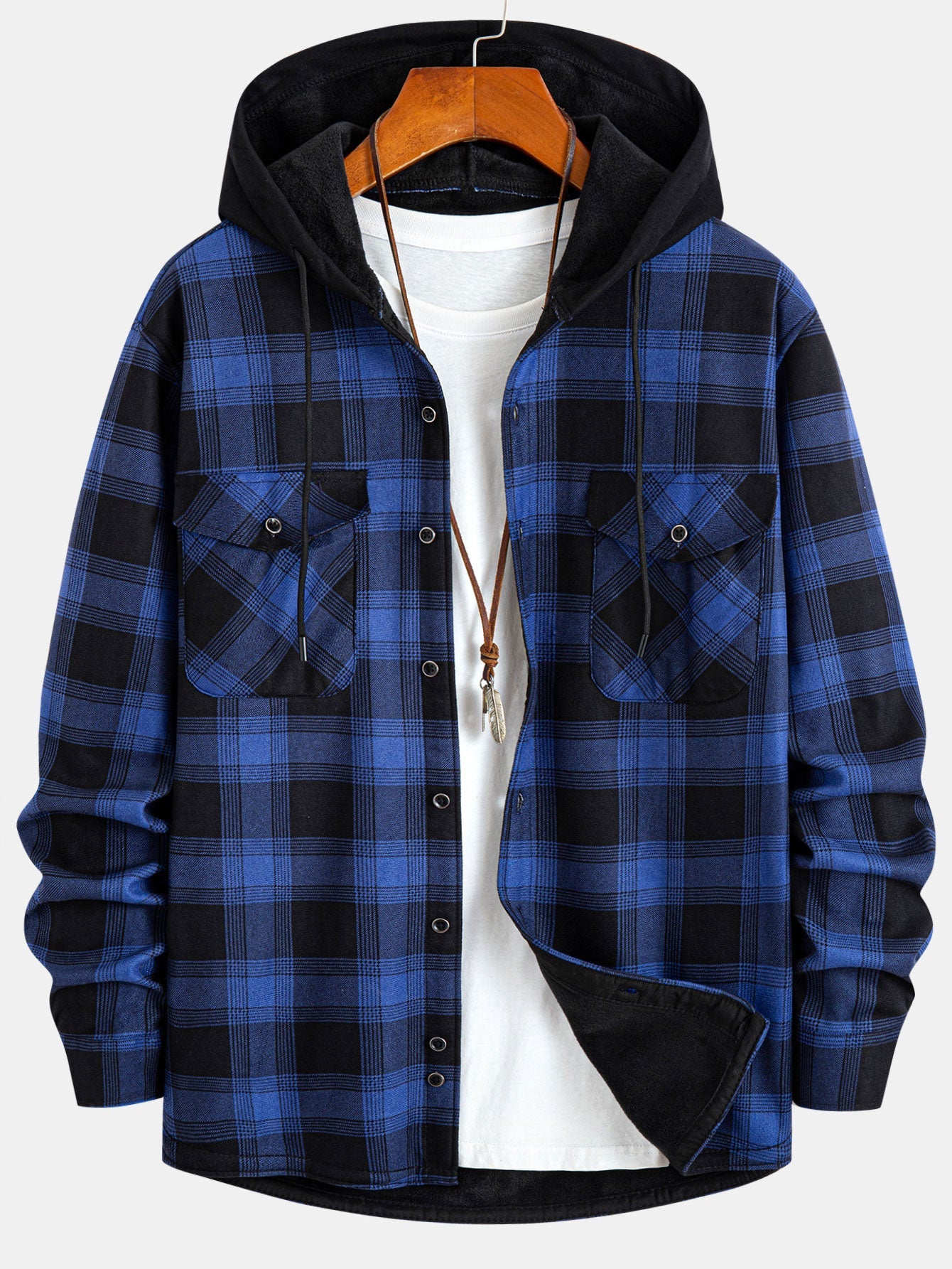 Flannel Fleece Lined Hooded Shirt With Pockets