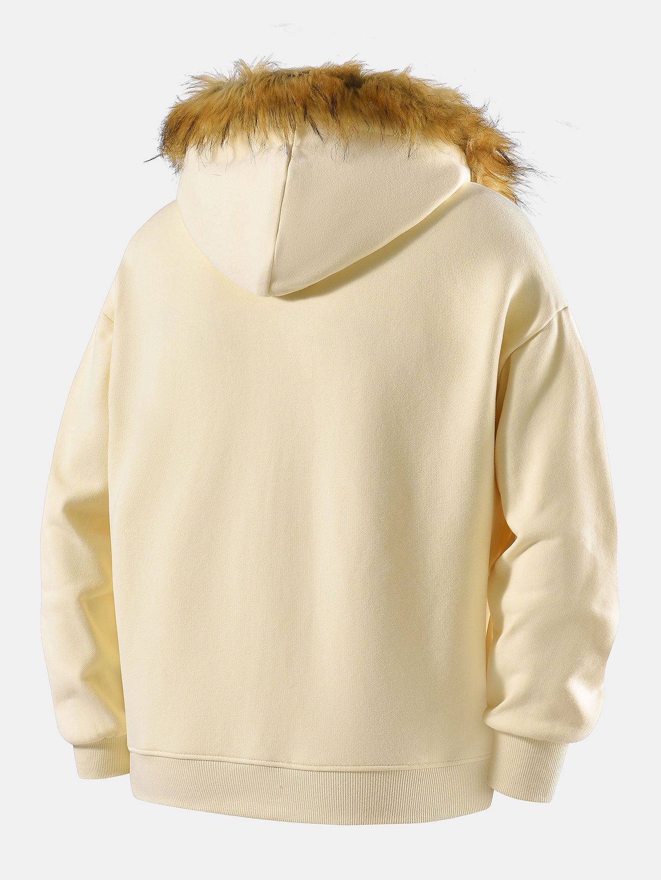Relax Fit Faux Fur Collar Zip-Up Hoodie