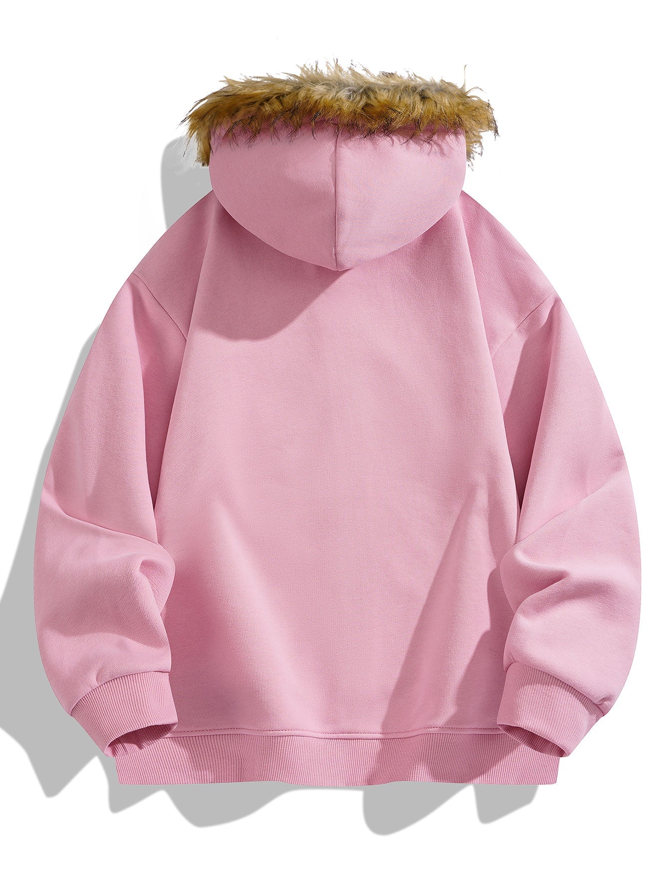 Relax Fit Faux Fur Collar Zip-Up Hoodie