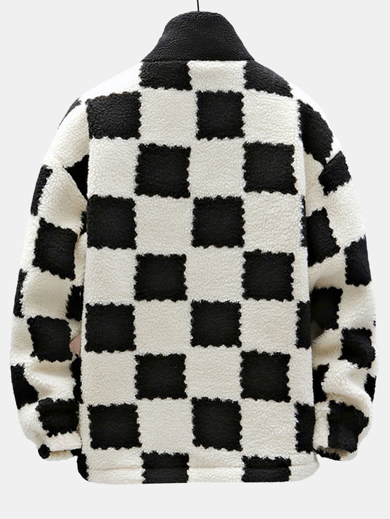 Teddy Fleece Checkerboard Stand Collar Jacket